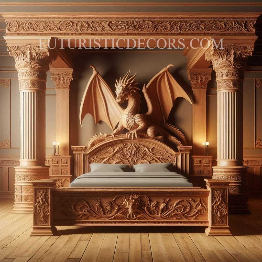 Dragon Shaped Wooden Bed: Collection of Dragon-Shaped Carved Wooden Beds