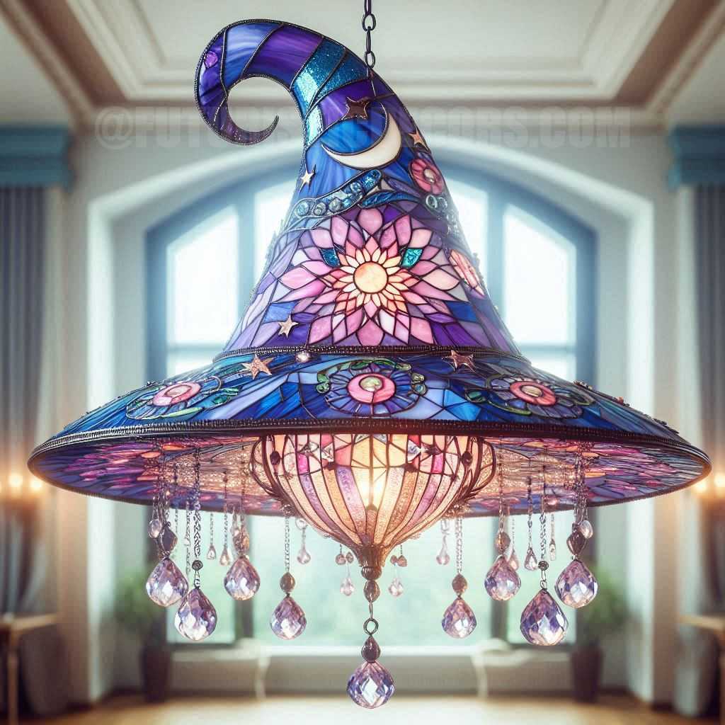 Stained Glass Witch Hat Chandelier