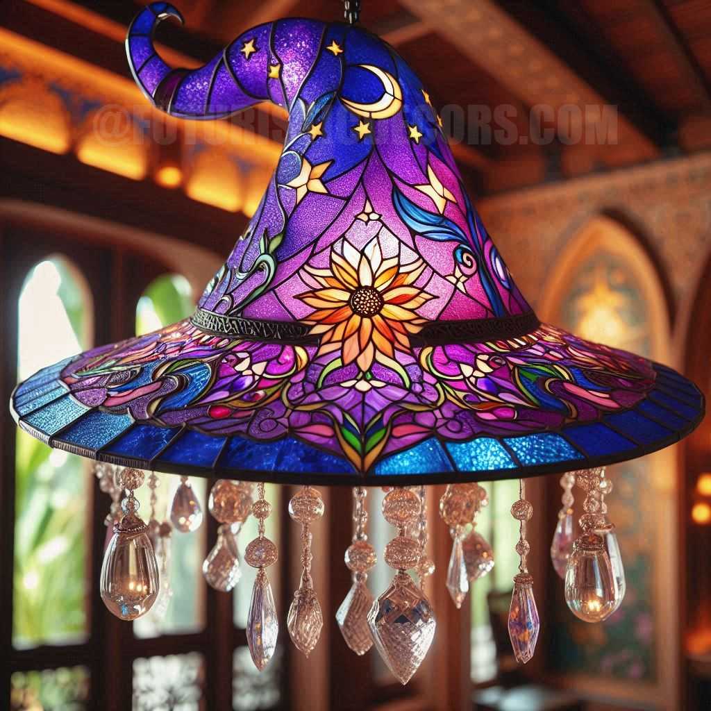 Stained Glass Witch Hat Chandelier