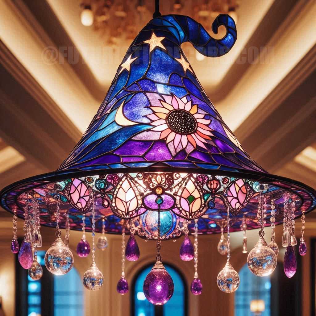 Stained Glass Witch Hat Chandelier