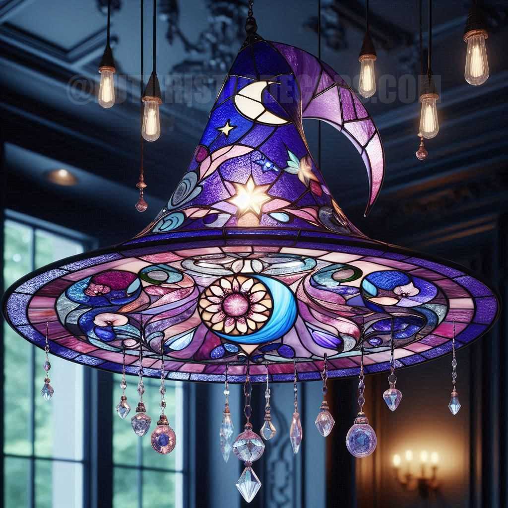 Stained Glass Witch Hat Chandelier