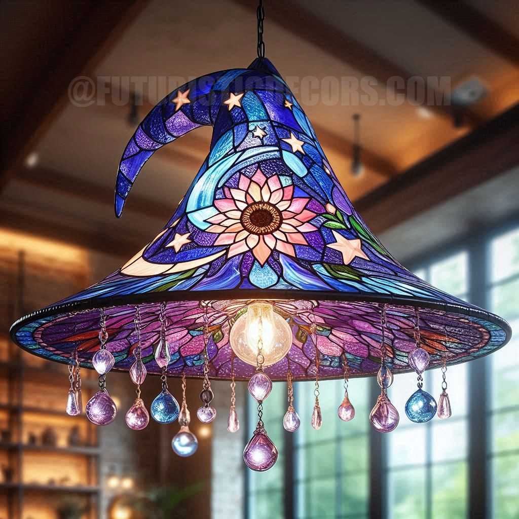 Stained Glass Witch Hat Chandelier