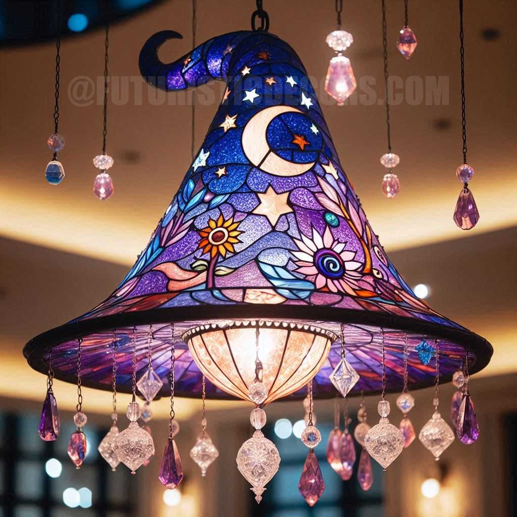 Stained Glass Witch Hat Chandelier