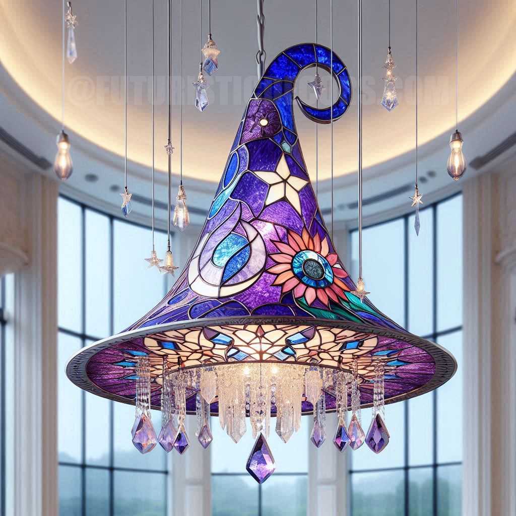 Stained Glass Witch Hat Chandelier