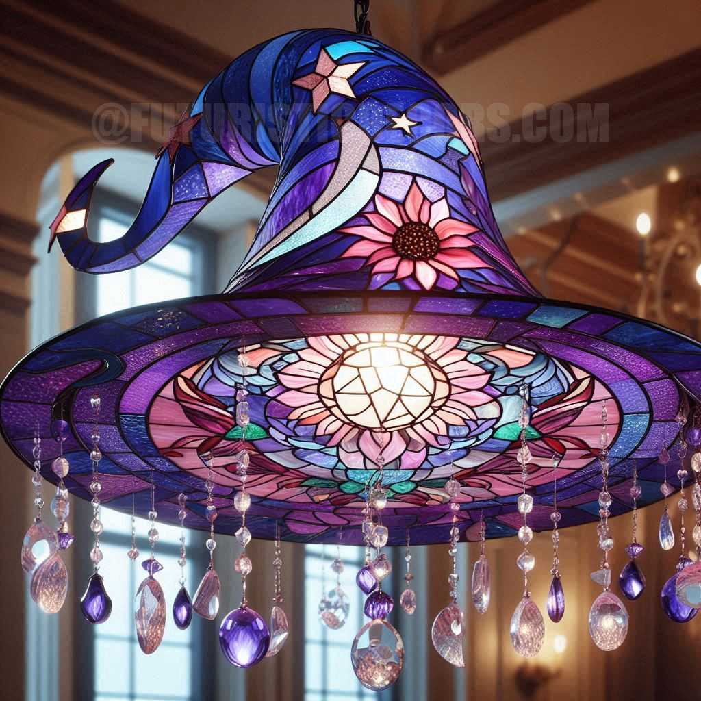 Stained Glass Witch Hat Chandelier