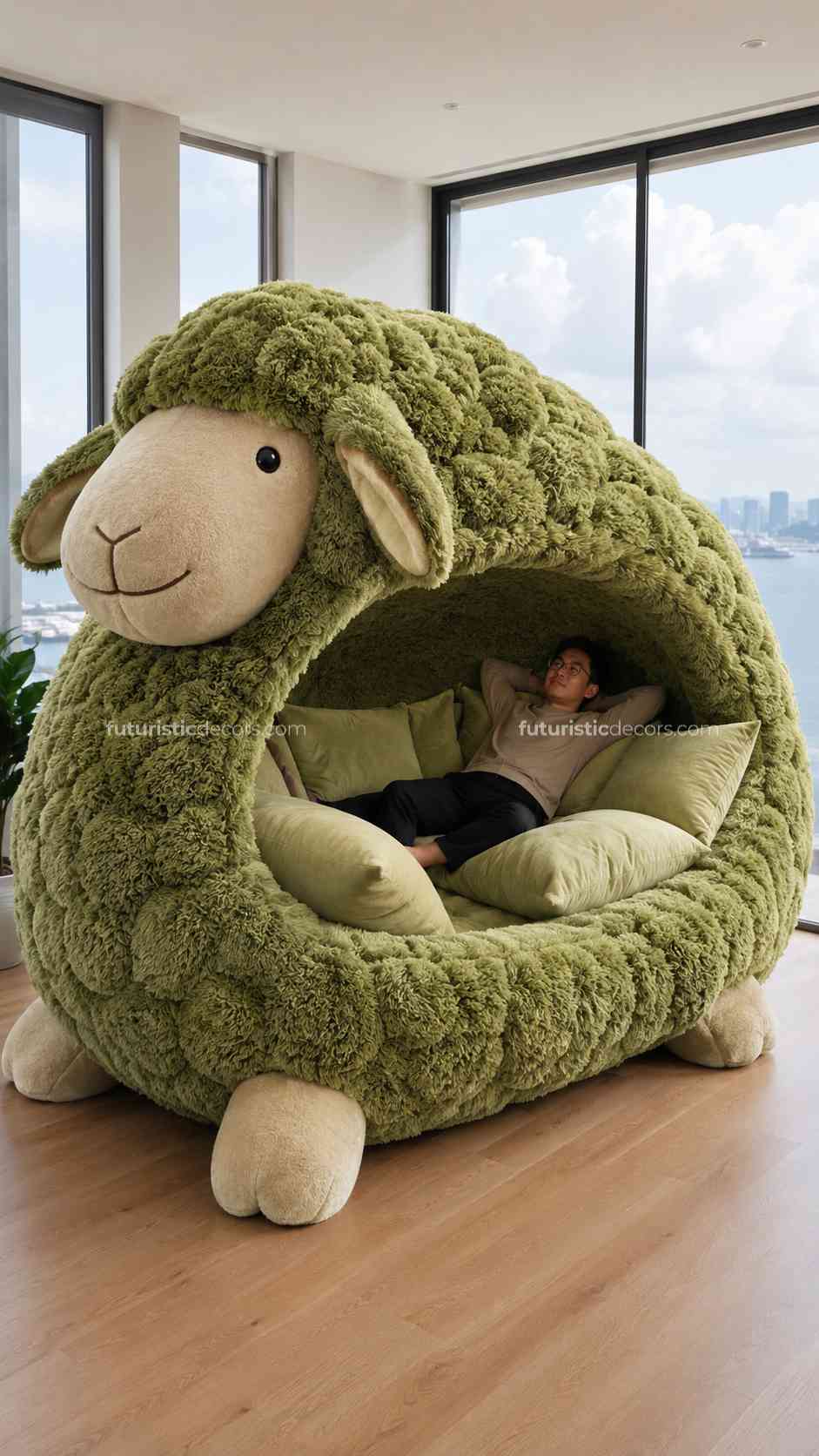 Sheep Lounger Pod: Premium Plush Lounge for Everyday Use sheep-shaped lounging pods