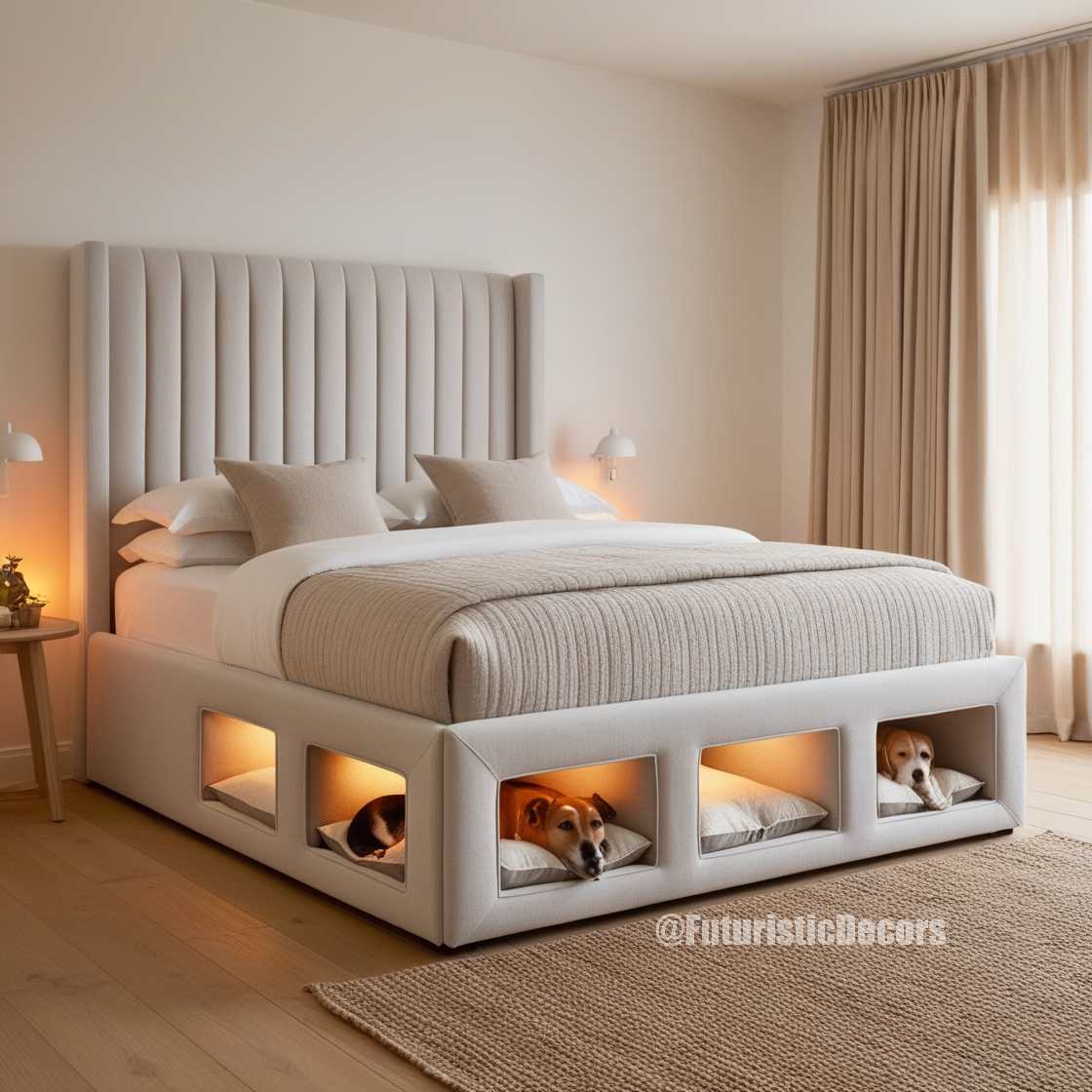 Bed with Built-In Dog Bed Pods