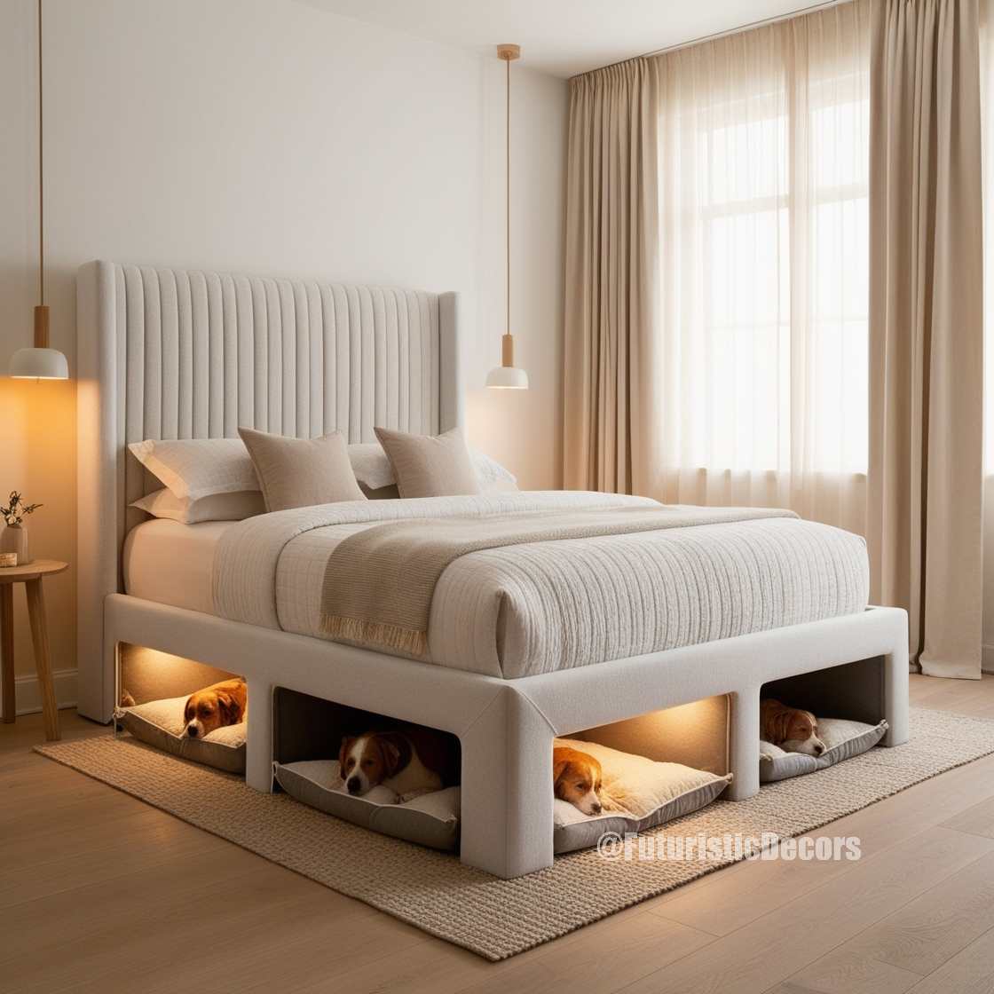 Bed with Built-In Dog Bed Pods