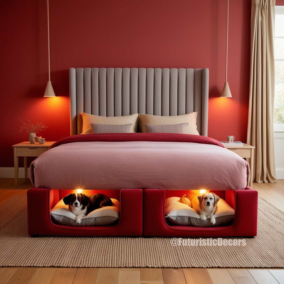 Bed with Built-In Dog Bed Pods