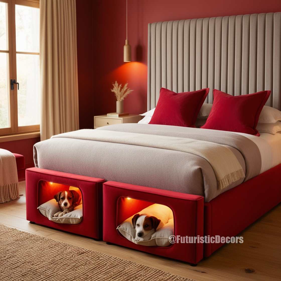 Bed with Built-In Dog Bed Pods