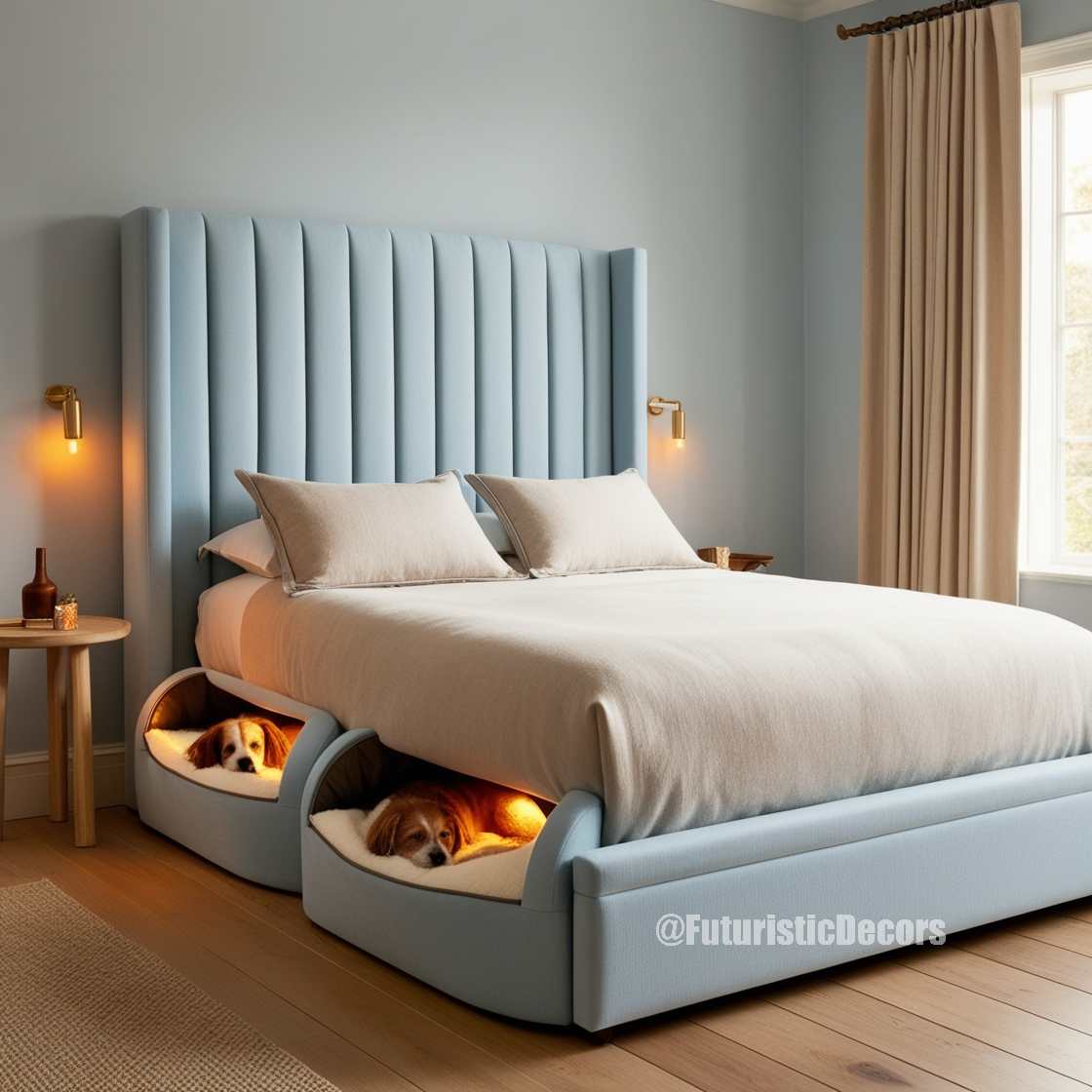 Bed with Built-In Dog Bed Pods