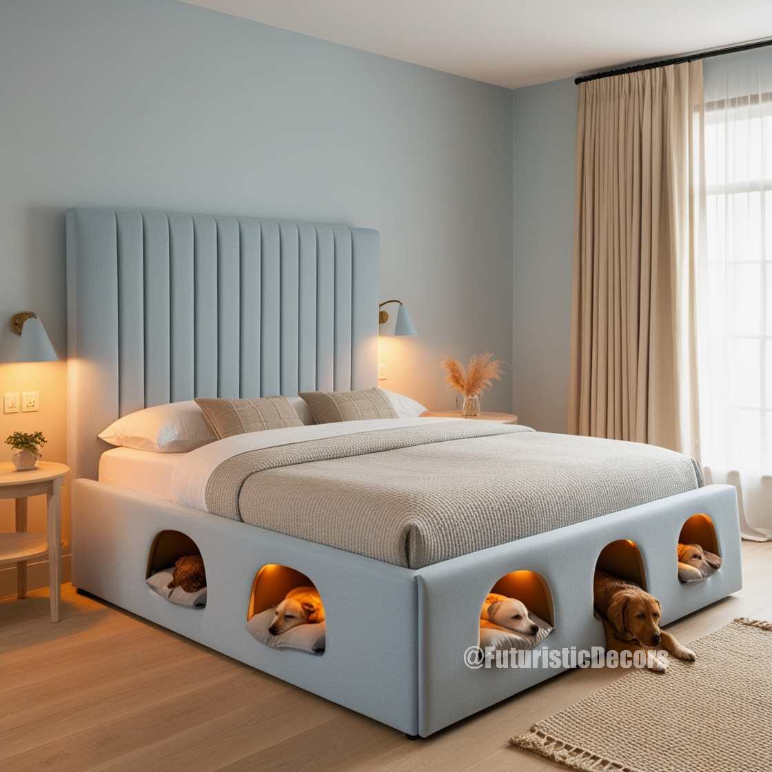 Bed with Built-In Dog Bed Pods