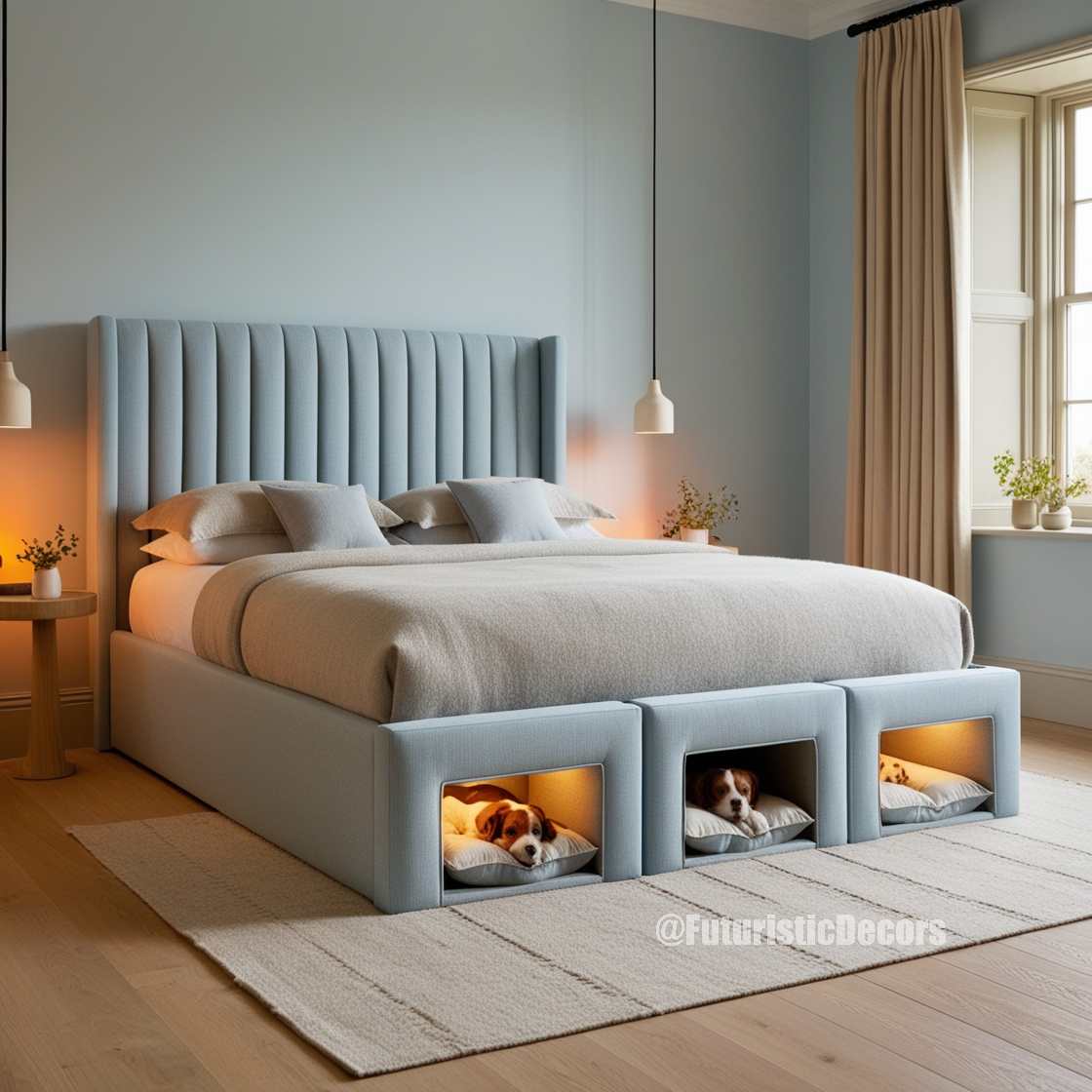 Bed with Built-In Dog Bed Pods