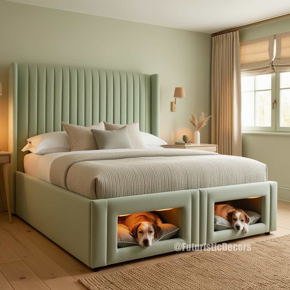 Bed with Built-In Dog Bed Pods