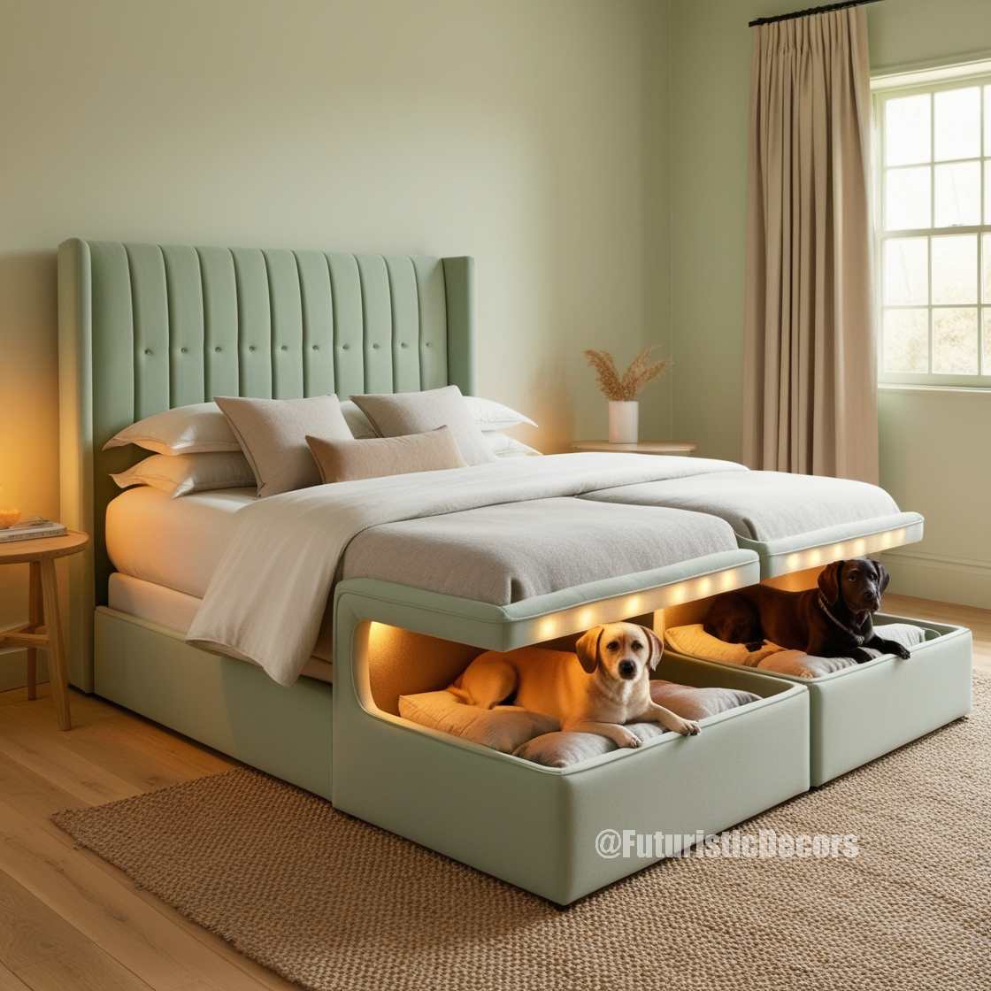 Bed with Built-In Dog Bed Pods