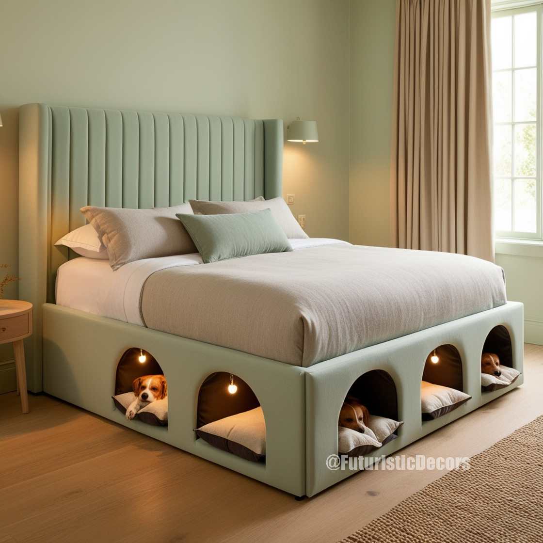 Bed with Built-In Dog Bed Pods