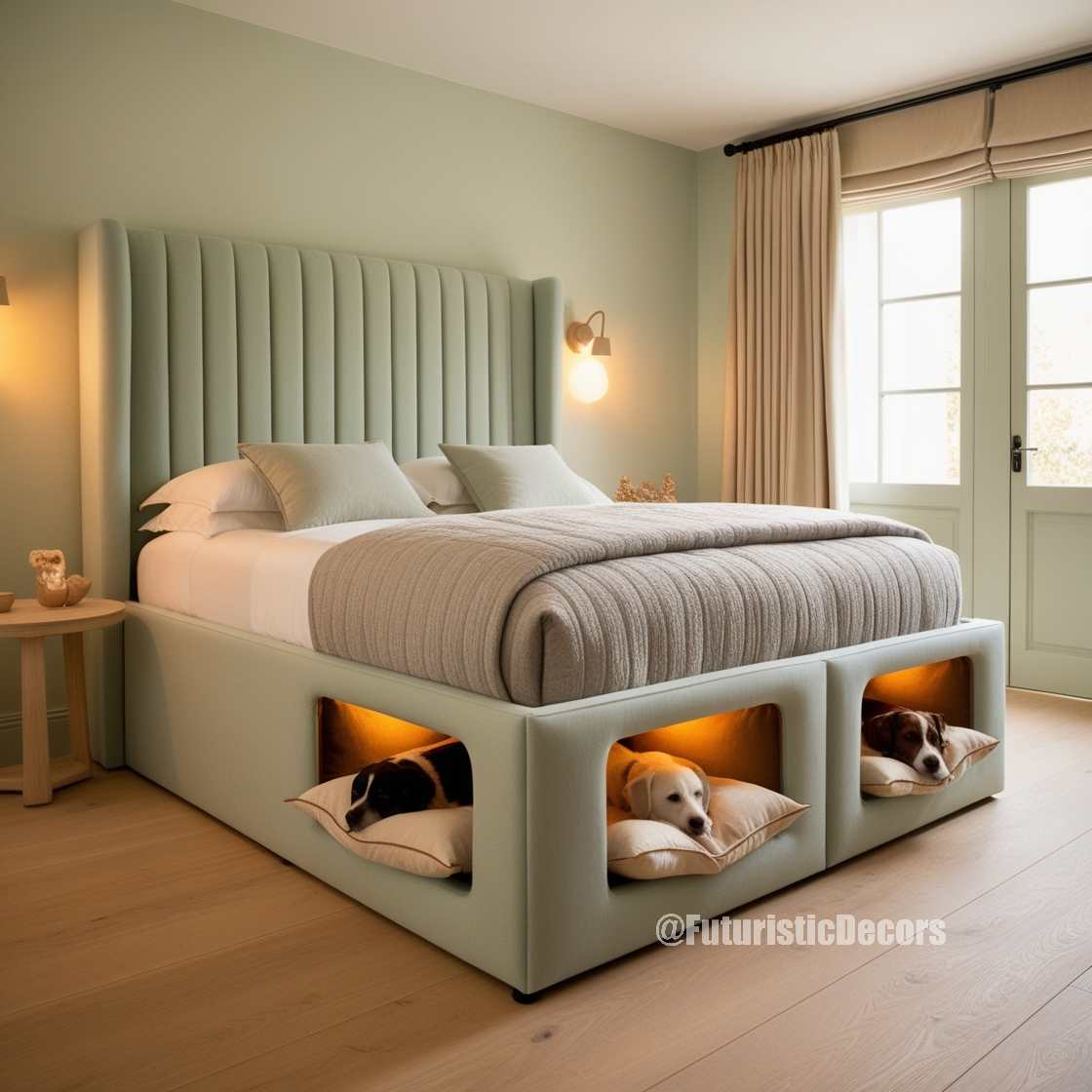 Bed with Built-In Dog Bed Pods