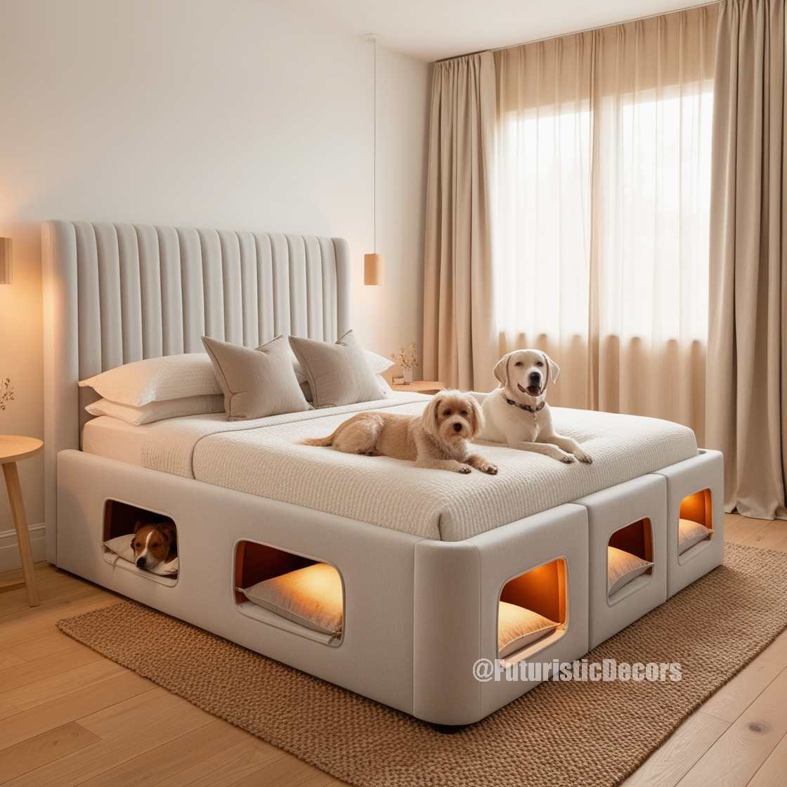 Bed with Built-In Dog Bed Pods