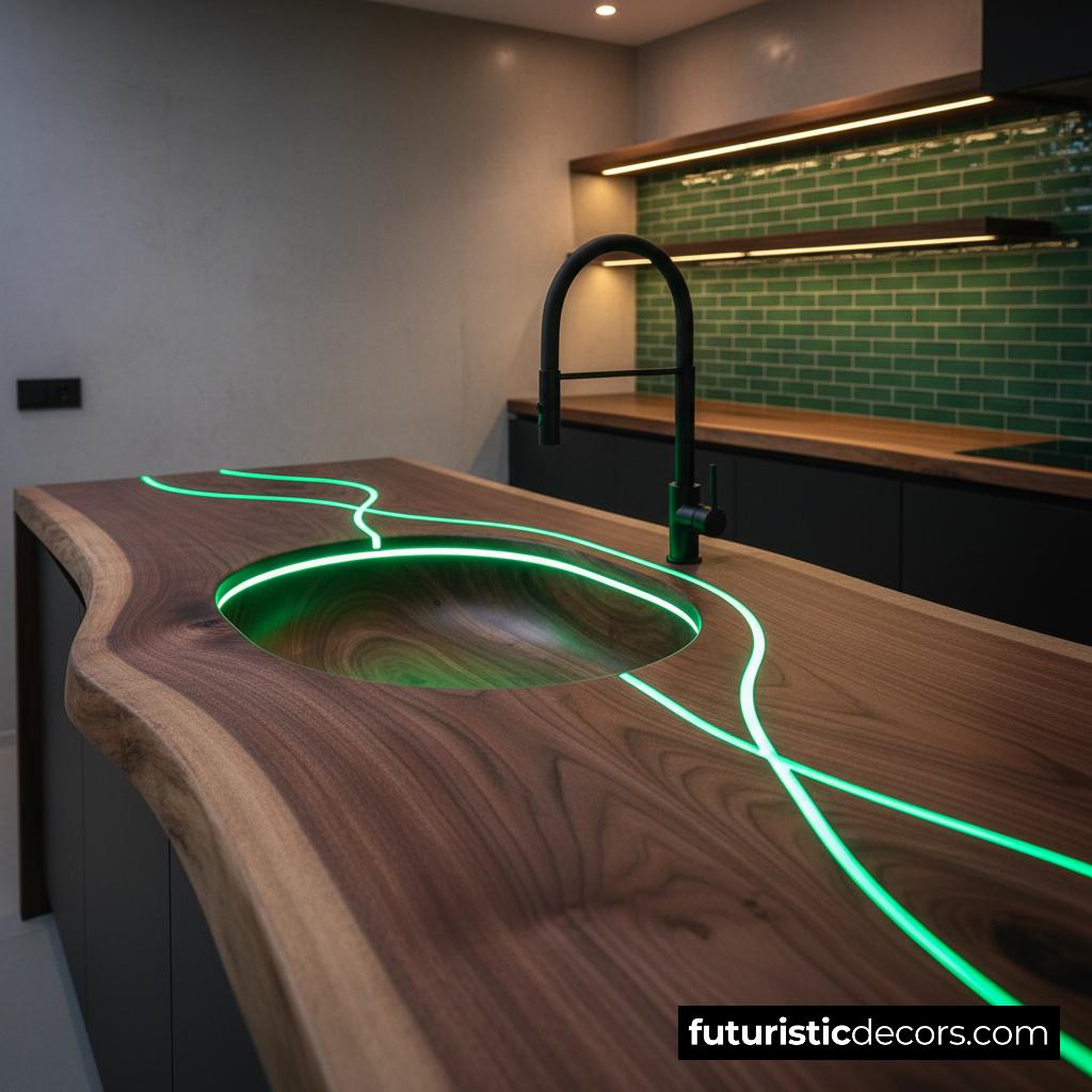 illuminated wood countertop