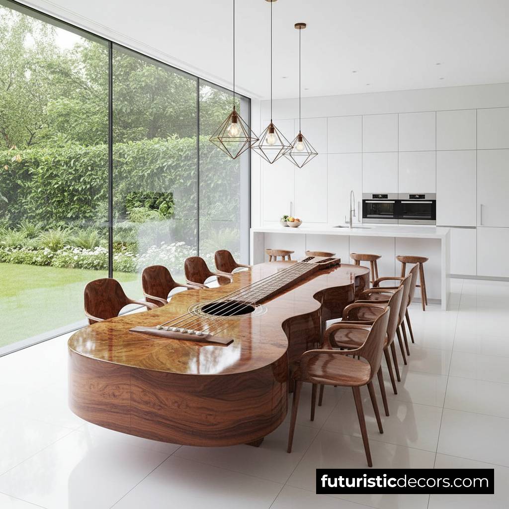 Guitar-shaped dining tables