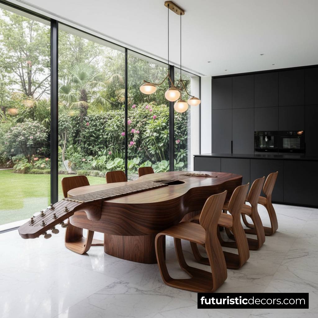 Guitar-shaped dining tables