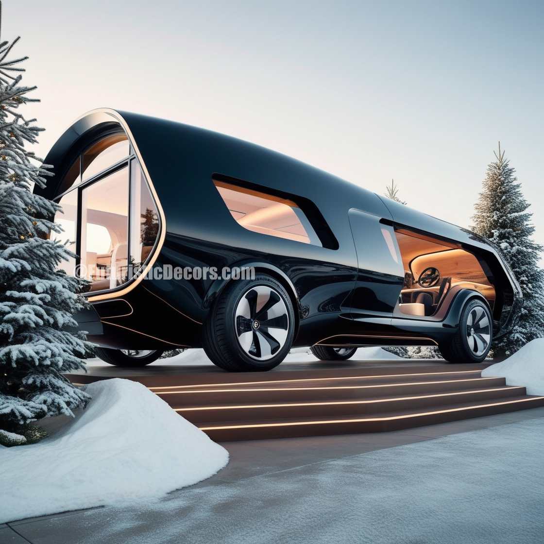 A car-shaped villa decorated for Christmas