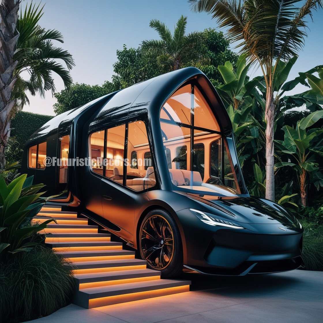 A car-shaped villa decorated for Christmas