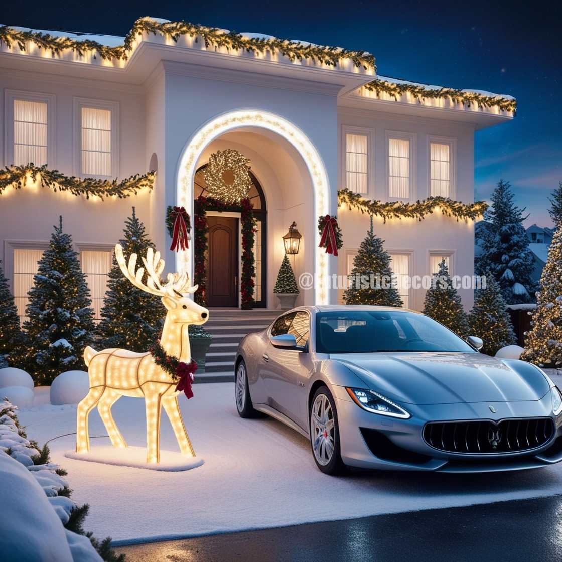 A Mansion Decorated With Christmas Lights