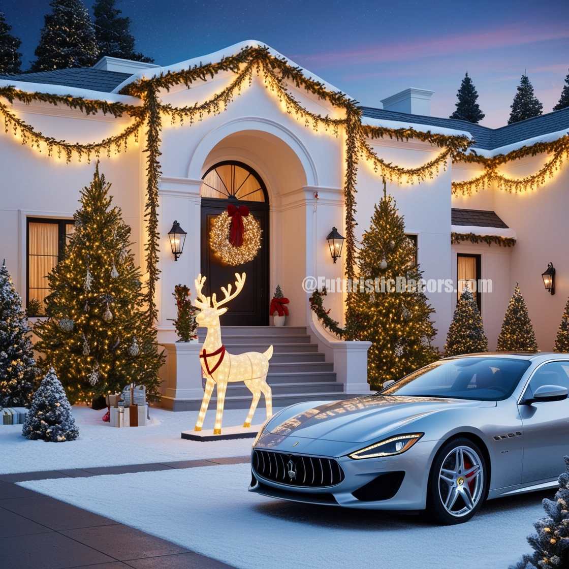 A Mansion Decorated With Christmas Lights