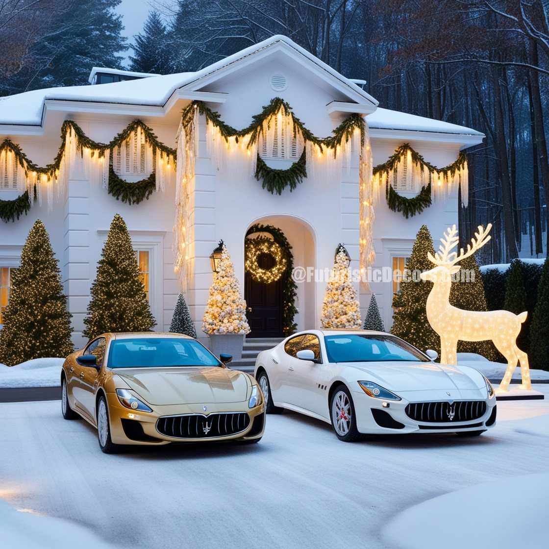 A Mansion Decorated With Christmas Lights