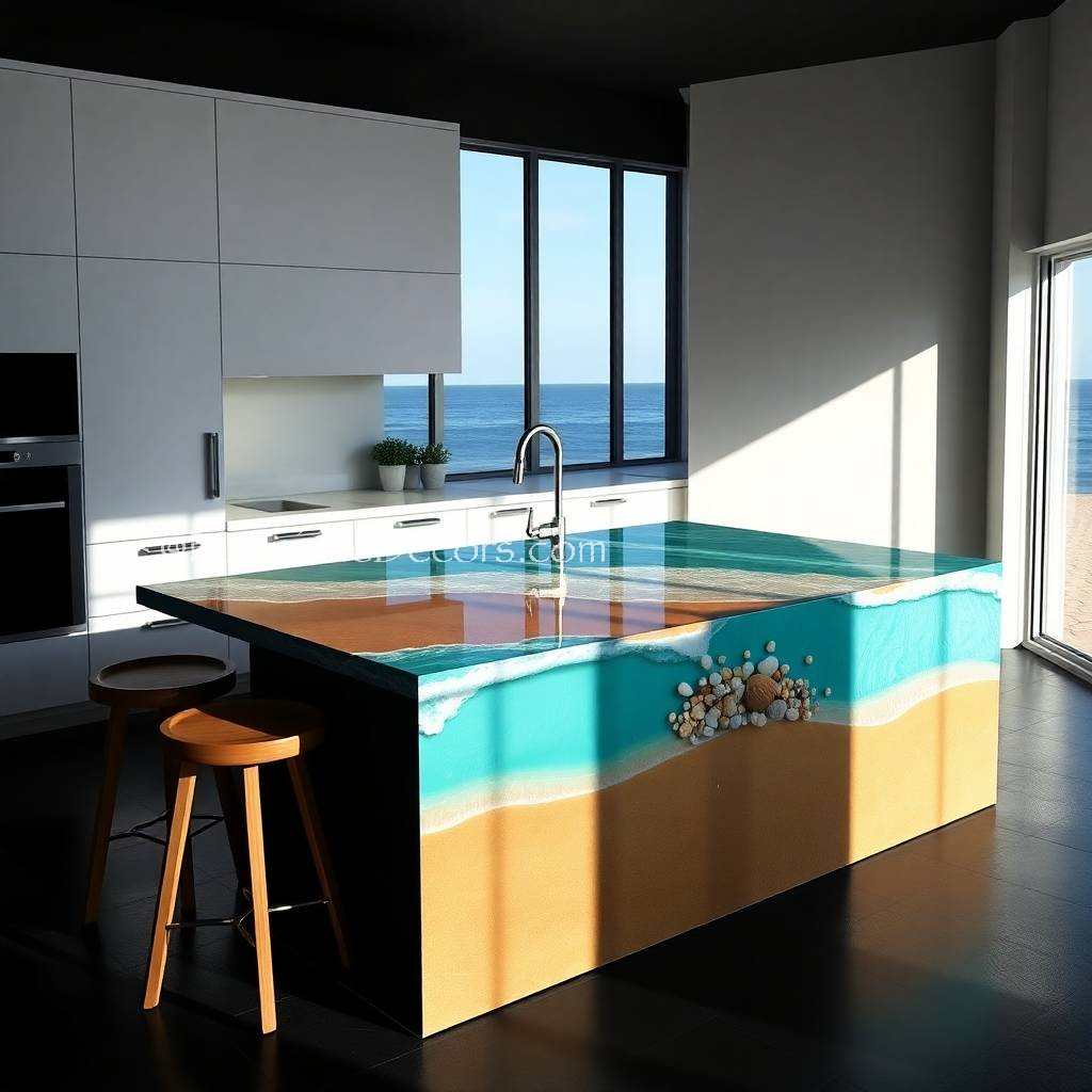 Stunning Epoxy Scene Kitchen Island