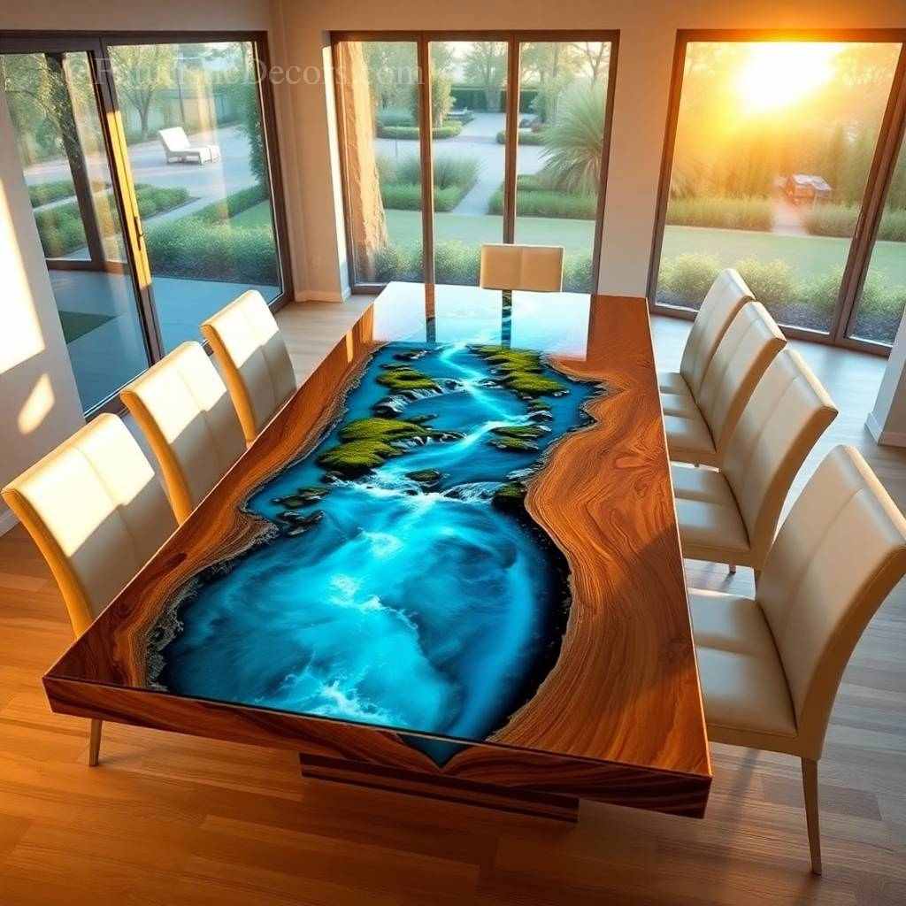 Wood and Resin River Dining Table