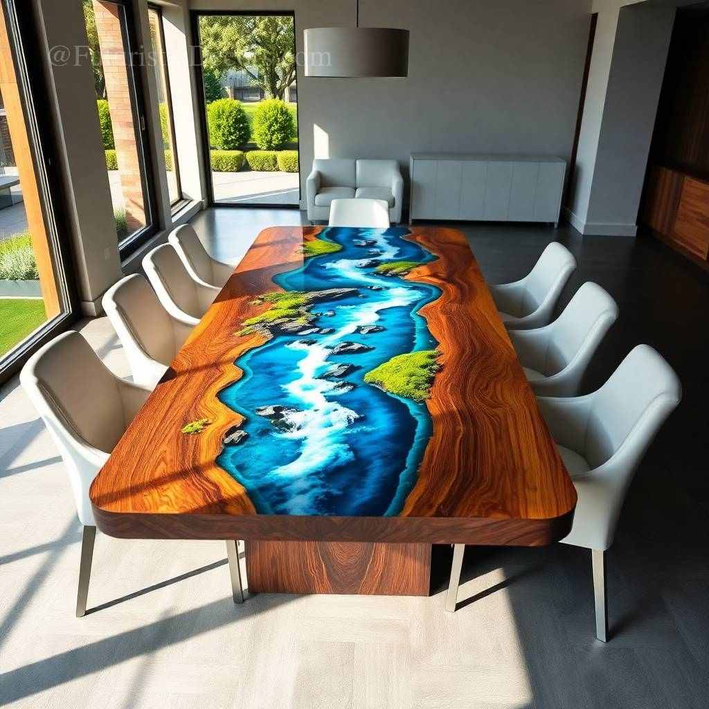 Wood and Resin River Dining Table