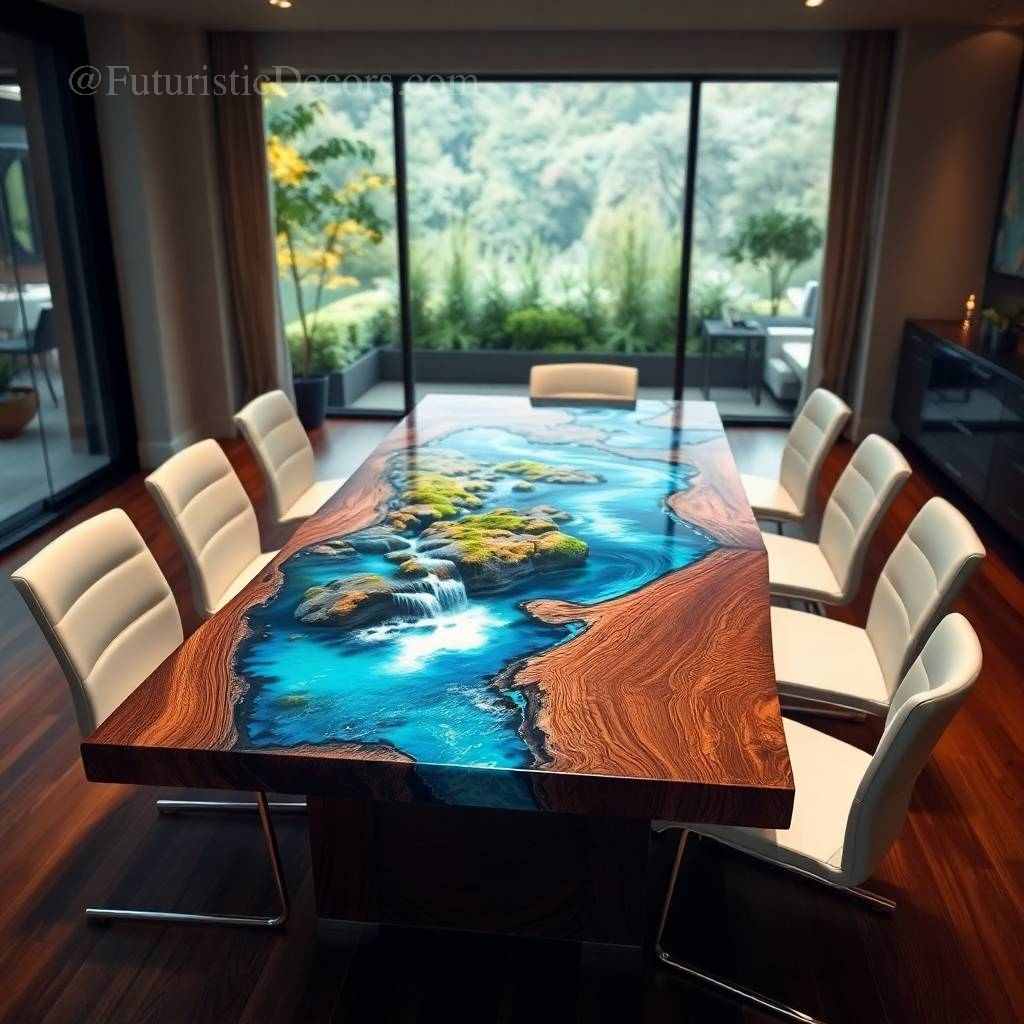 Wood and Resin River Dining Table