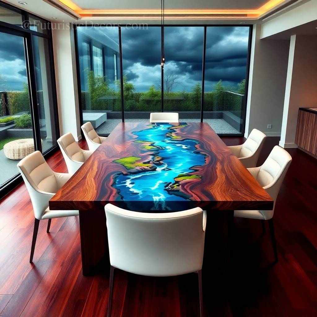 Wood and Resin River Dining Table