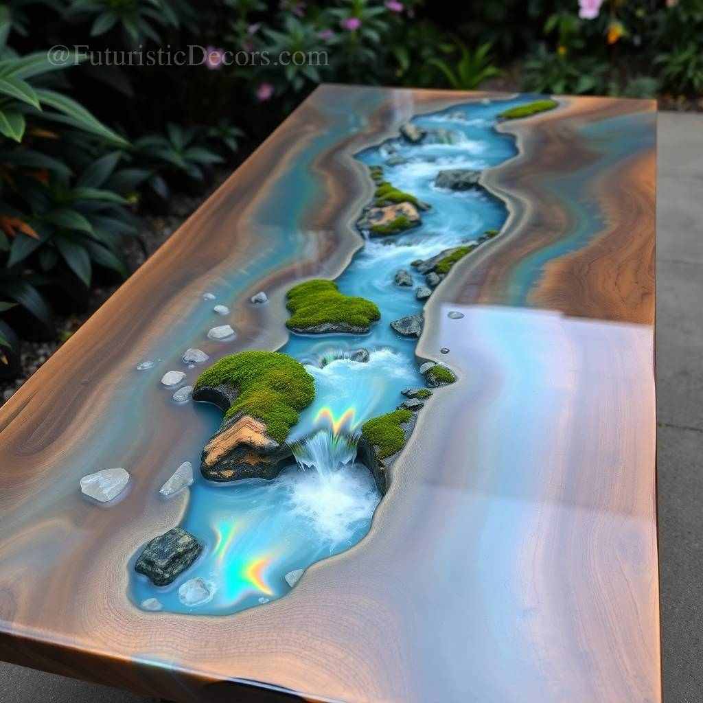 Wood and Resin River Dining Table