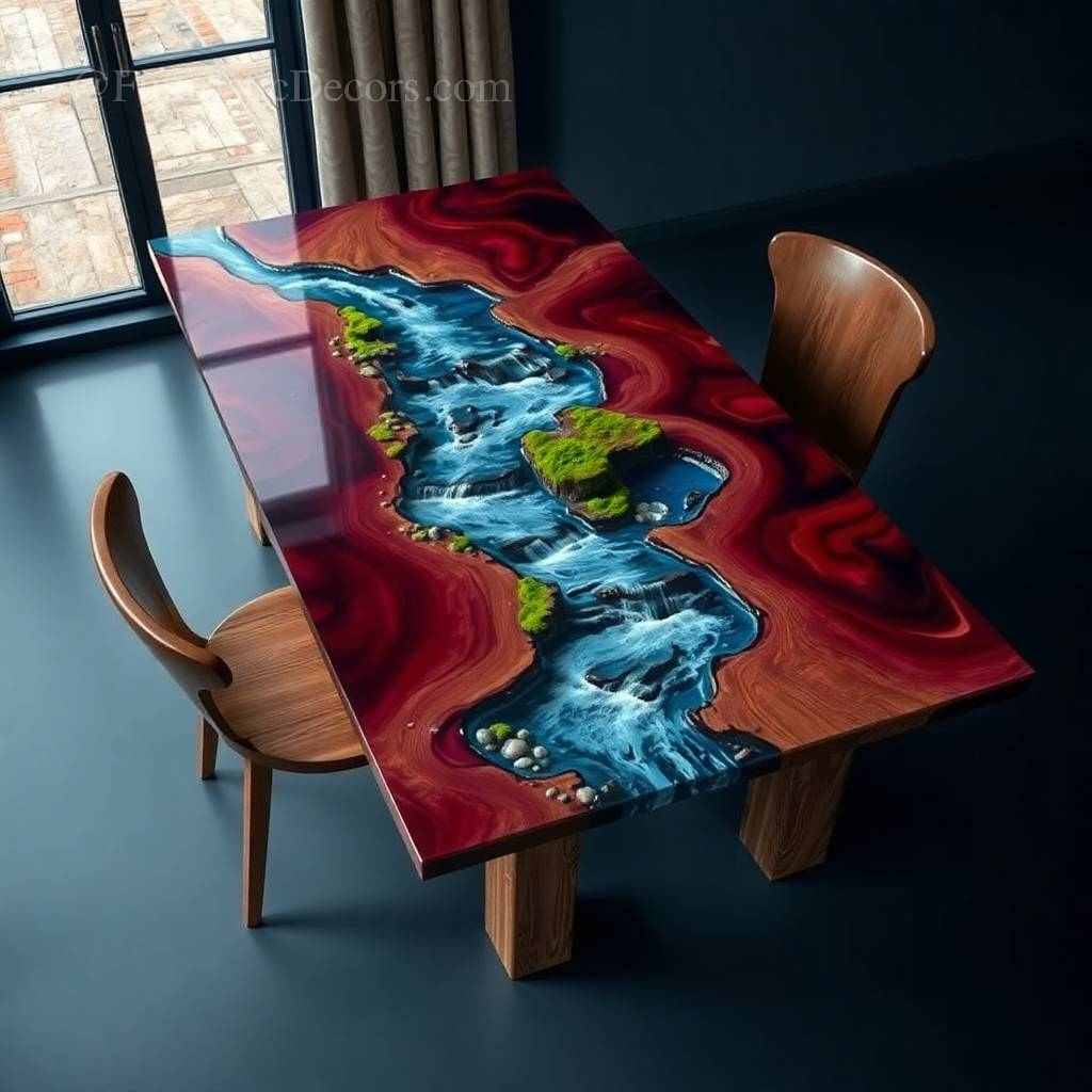 Wood and Resin River Dining Table