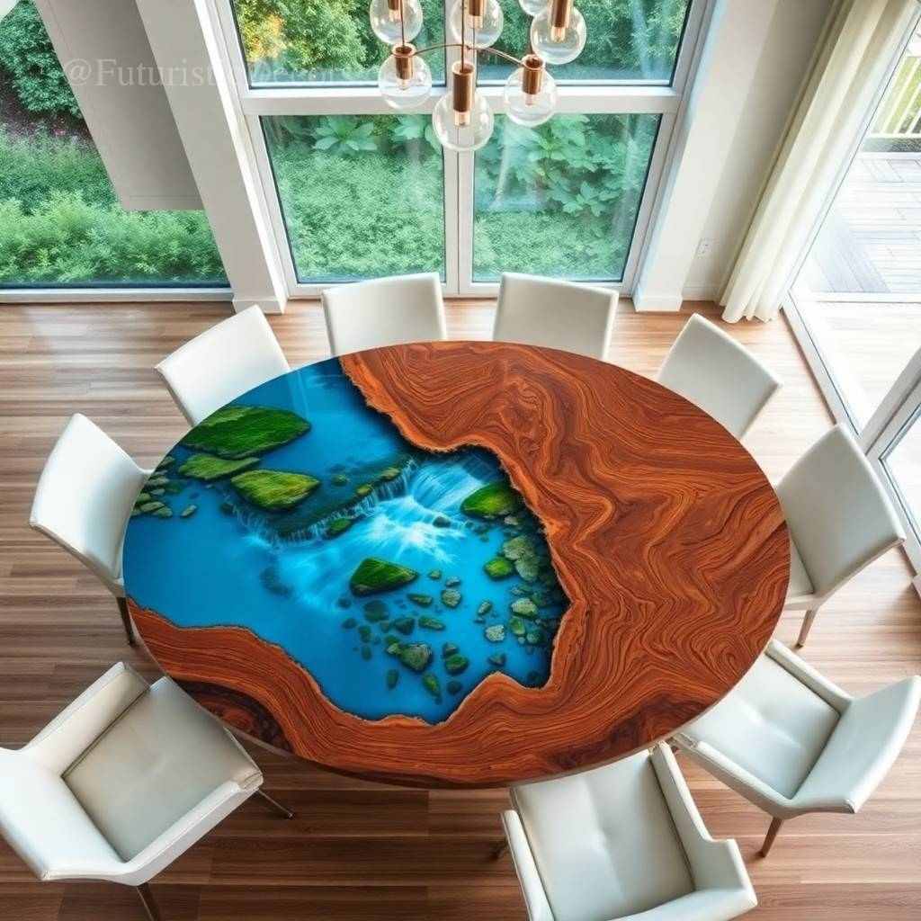 Wood and Resin River Dining Table