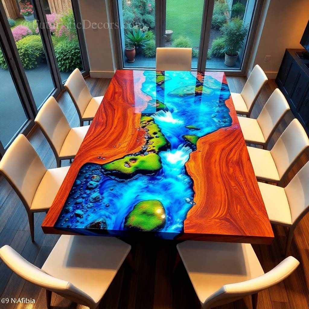 Wood and Resin River Dining Table