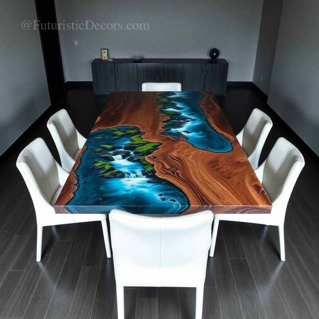 Wood and Resin River Dining Table