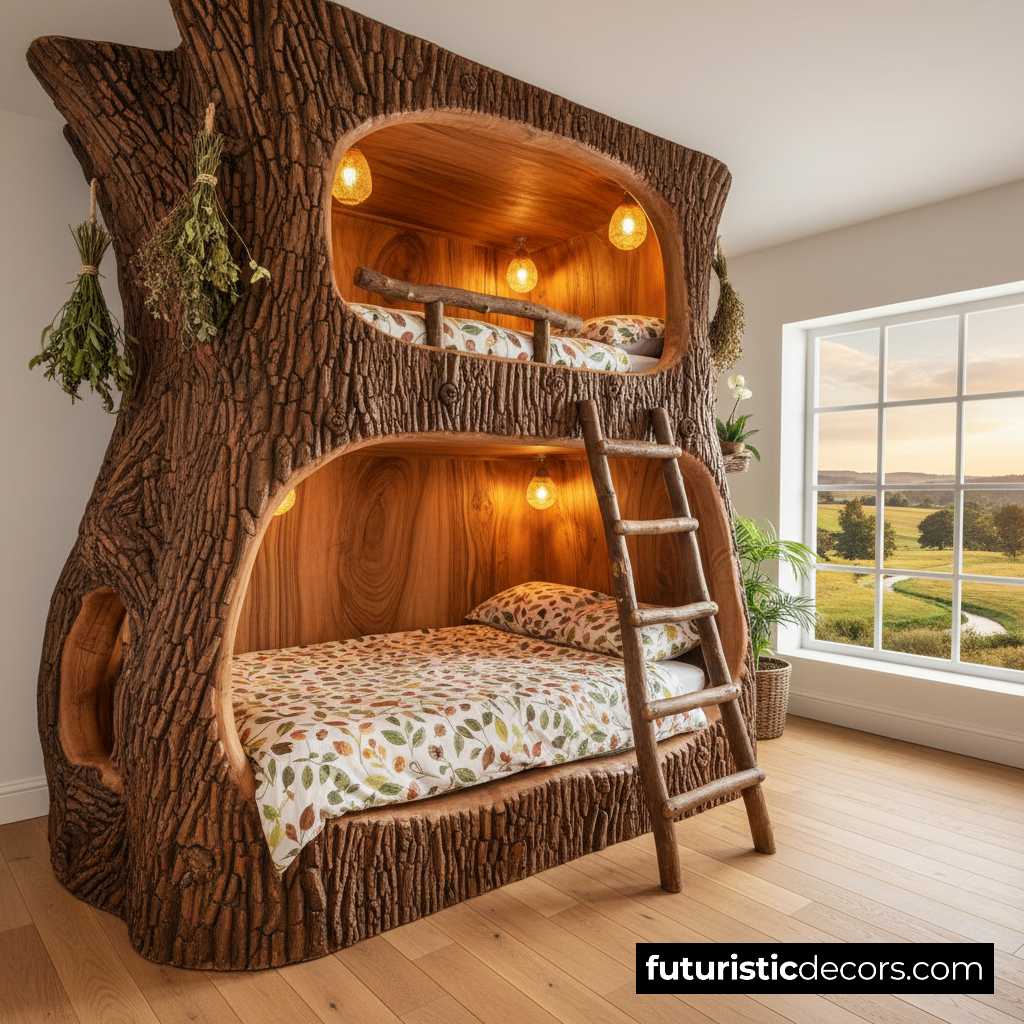 Hollowed Log Bunk Bed | Incredible bunk bed made from a giant log hollowed log bunk bed