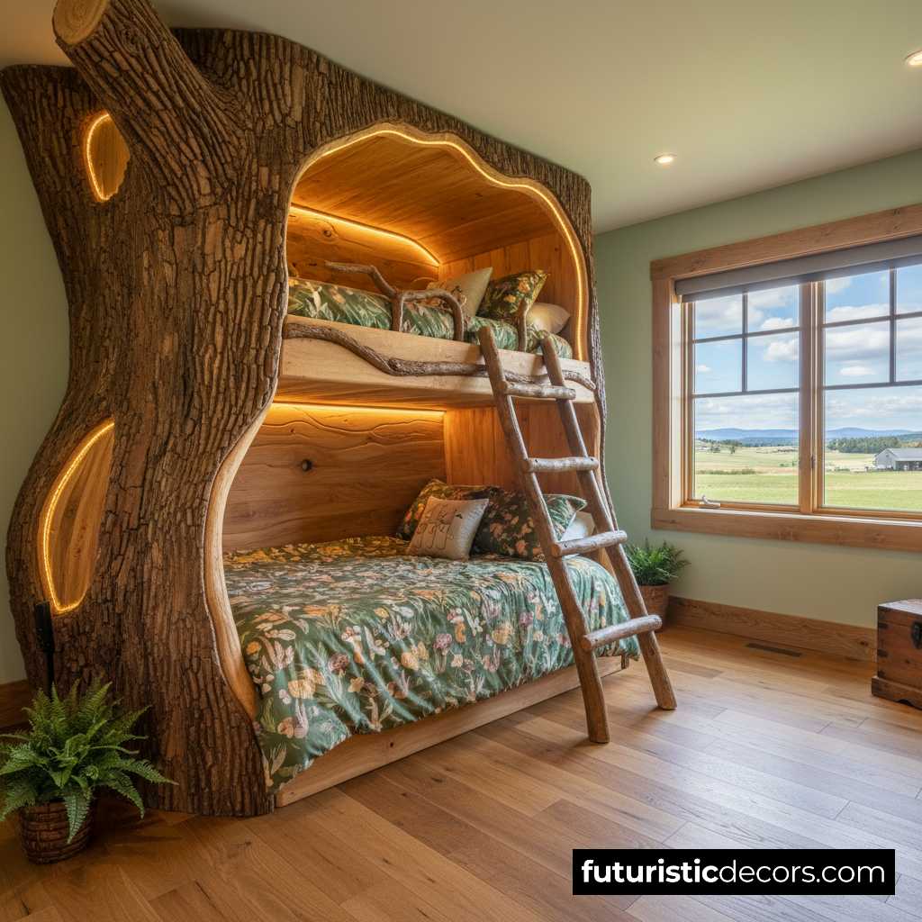 hollowed log bunk bed