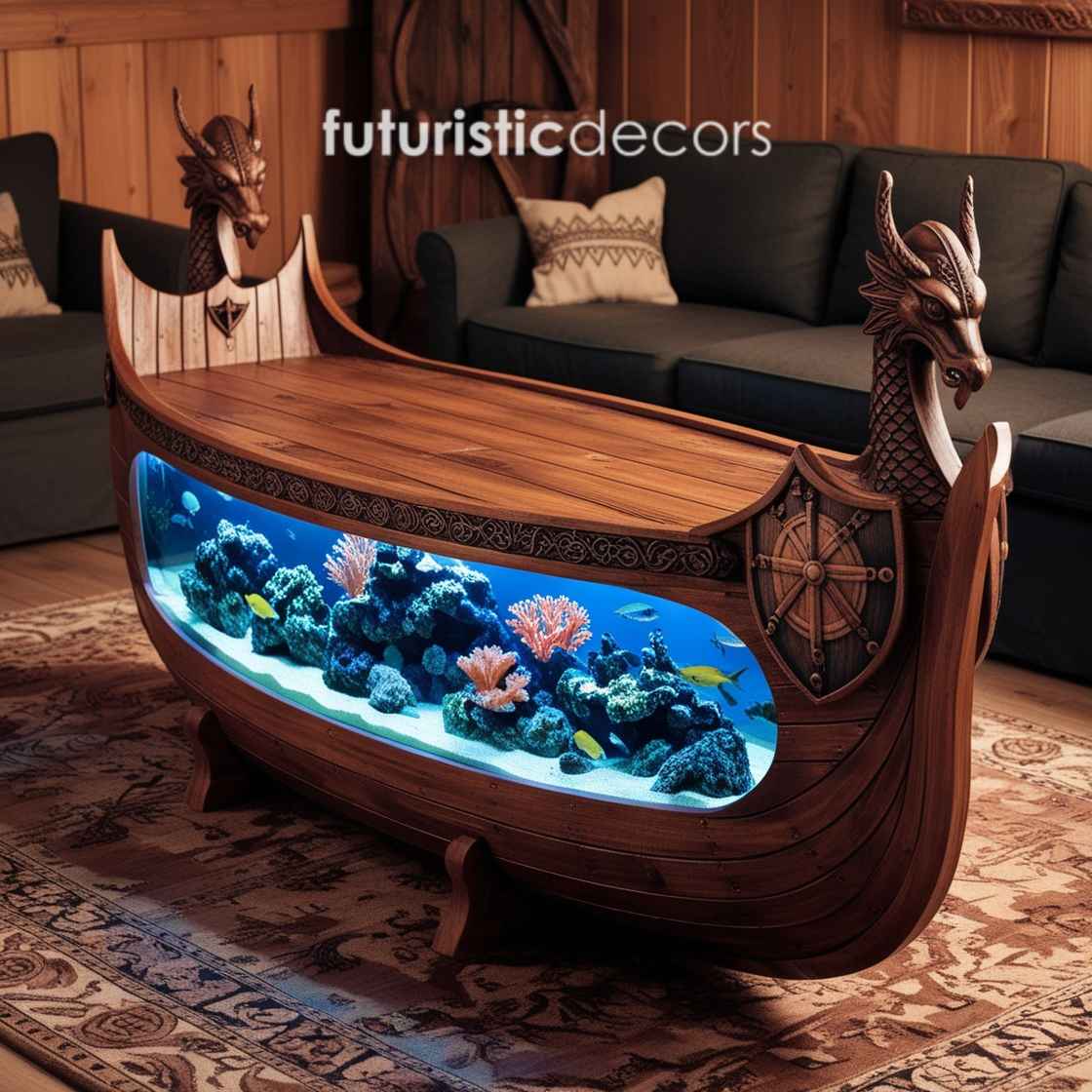 Viking Ship Aquarium Coffee Table