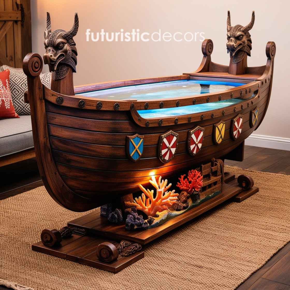 Viking Ship Aquarium Coffee Table