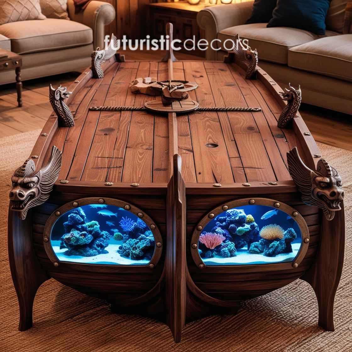 Viking Ship Aquarium Coffee Table