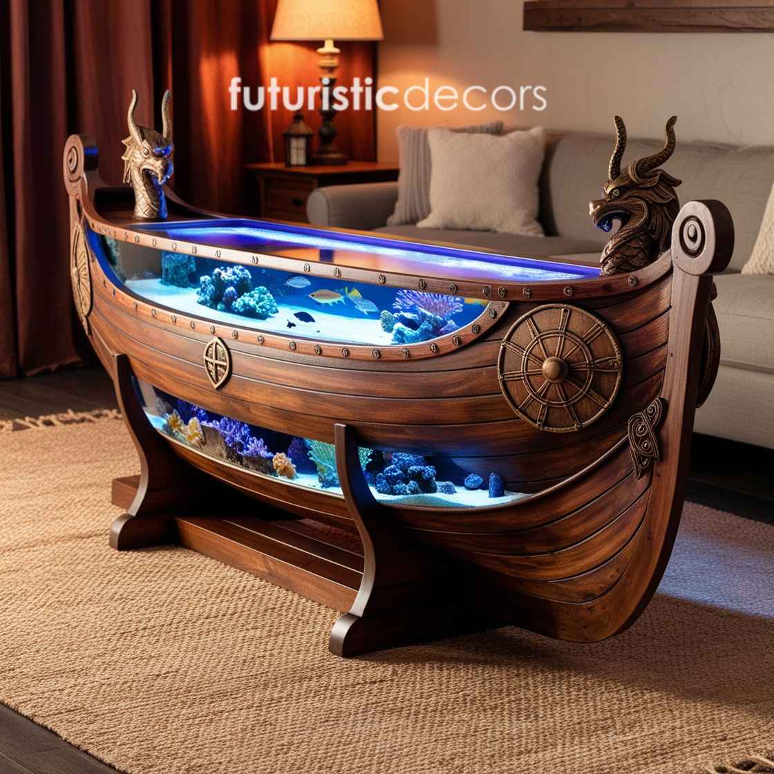 Viking Ship Aquarium Coffee Table