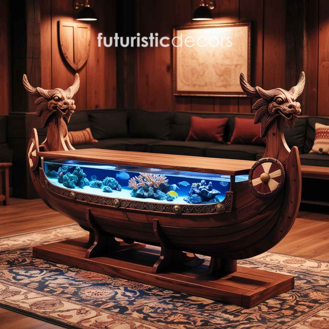 Viking Ship Aquarium Coffee Table