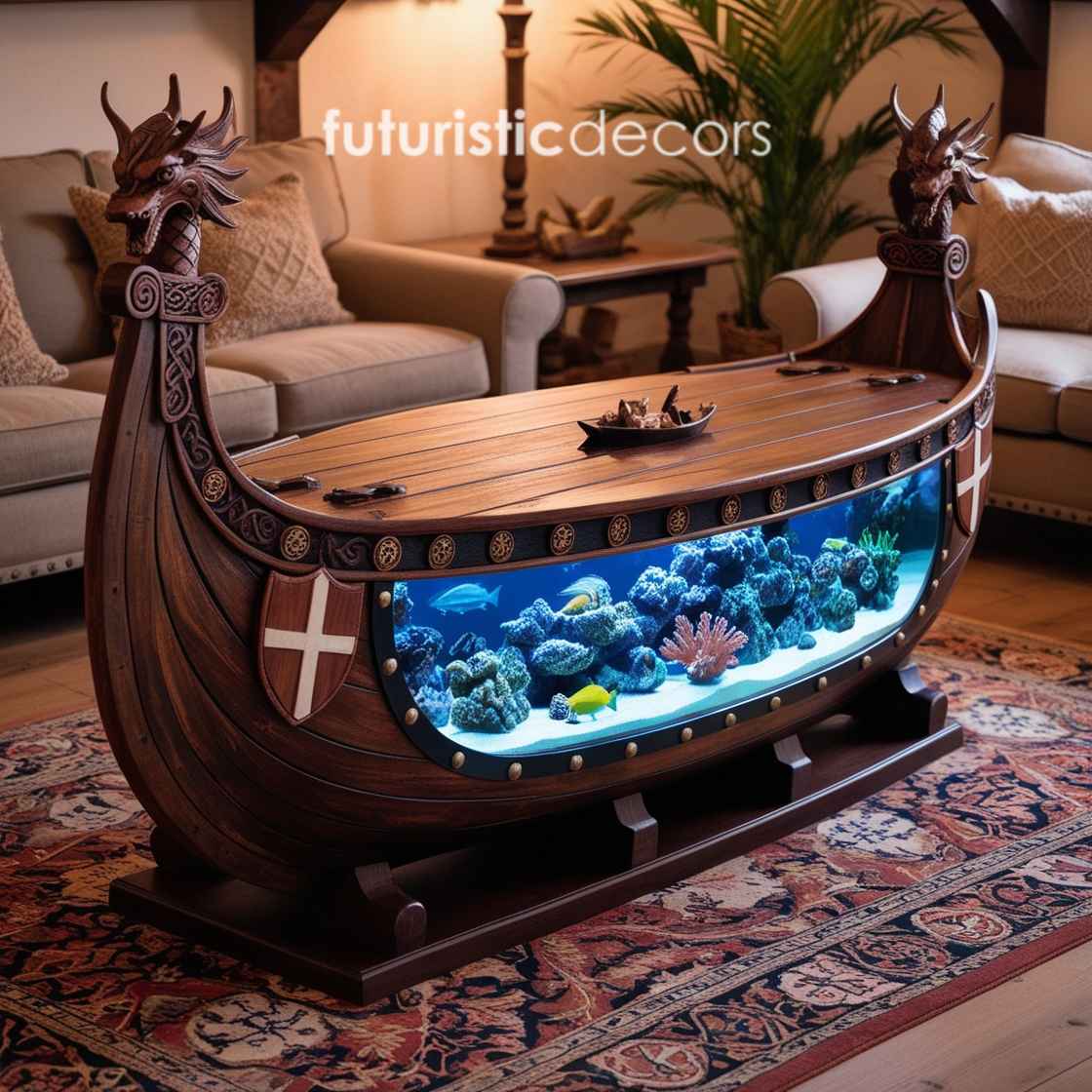 Viking Ship Aquarium Coffee Table