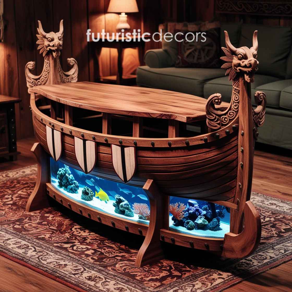 Viking Ship Aquarium Coffee Table