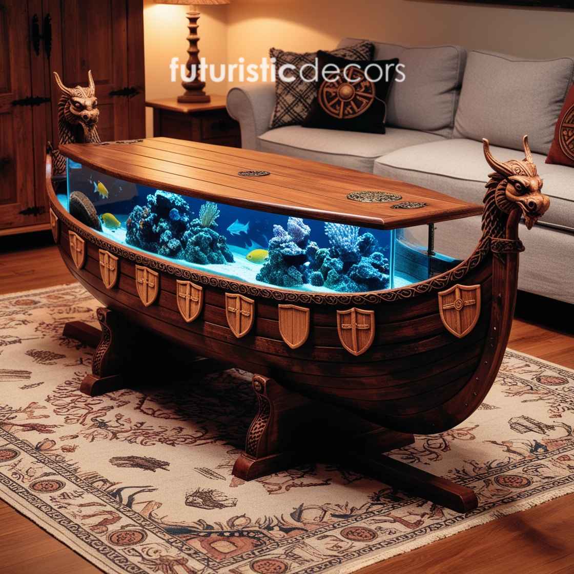 Viking Ship Aquarium Coffee Table